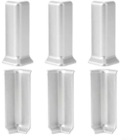 Besttoolifes Blocchi angolari per battiscopa altezza 7,6 cm, 3 interni + 3 angoli esterni, connettore tra la base della parete della baia, rivestimento in gomma (L argento)