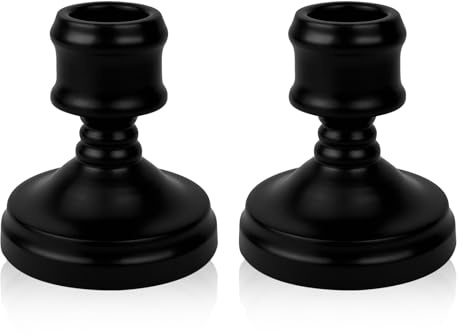 Andiker 2 Pack Kerzenständer, Metall Schwarzer Kerzenständer mit rutschfestem und leisem Schwammkissen für Esstisch, Kleiner Kerzenständer für Weihnachtsdekoration