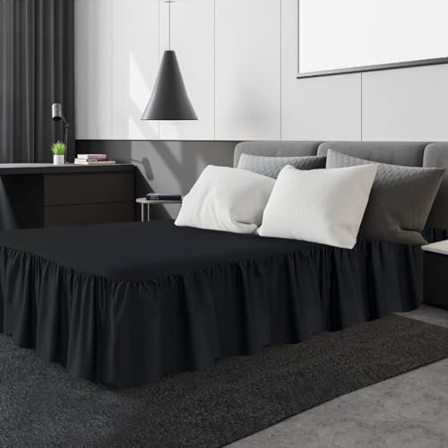 Joybees Volant-Bettlaken für King-Size-Bett, 100 % reine Baumwolle, gerüscht, 40 cm, Größe: 152 x 200 + 40 cm, Schwarz
