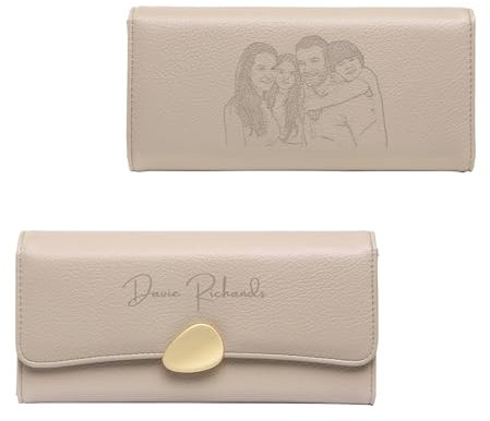 RolaOnly Personnalisé Portefeuille Femme Grand Format Photo et Nom Portefeuille avec Pochette de Monnaie Porte-Cartes Cadeau pour Femme Anniversaire Noël (Kaki)