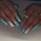 MouyouGlow Press on Nails Lang,Ballerina Nude Farbverlauf Türkis 3D Strass Charms Y2K Coquette Fake Nails Kunstnägel mit Nagelkleber,Natural Ombre Turquoise Sommer Künstliche Fingernägel