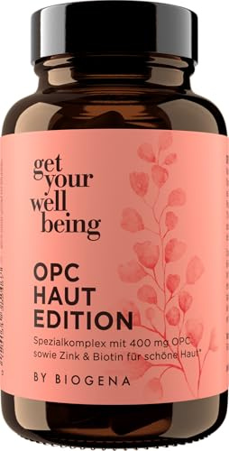 get your wellbeing by BIOGENA - OPC Traubenkernextrakt 400mg, 60 Kapseln | Hautkomplex mit Zink & Biotin, Antioxidativer Zellschutz, Nahrungsergänzungsmittel, vegan, konservierungsstofffrei