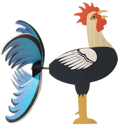Statue de coq décorative en bois de 28 x 17,8 cm en forme de poule comme moulin à vent, décoration d'extérieur pour pelouse, jardin, maison, cadeau