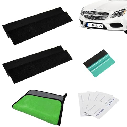 TIANLIN Support Plaque Immatriculation Auto et Moto sans Cadre - Adhésif Puissant - 100x500 mm (Taille Standard) - Lot de 2 - Livré avec Kit de Nettoyage