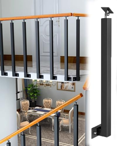 Elitix Garde Corps Escalier Métal Carré Garde Corps Interieur Montage Latéral, Garde Corps Terrasse Support de Rail D'escalier, Rampe Escalier Kit de Fixation Rail à Poteau(Black,3 pcs)