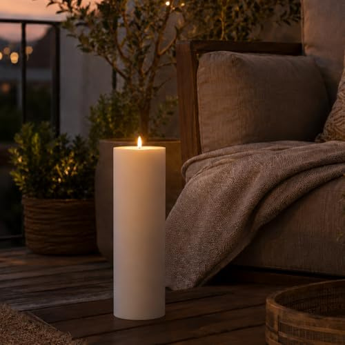 MARELIDA XXL LED Kerze Outdoorkerze Stumpenkerze Kunststoffkerze Timer Sensor weiß für Innen Außen (37,5cm Höhe)