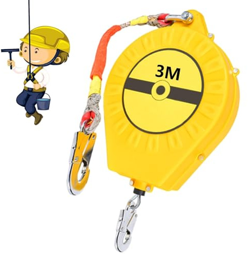 BOVDC Höhensicherungsgerät Absturzsicherung 3-20m (Gelb,3 Meter) | Absturzsicherung Dachdecker Grün/Gelb, Absturzsicherung Einziehbar 150kg mit CE-Zertifikat für Einsätze in Großer Höhe