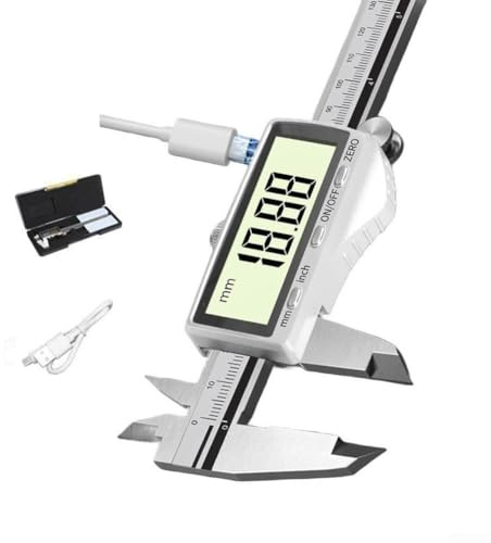 Calibro digitale ricaricabile a corsoio da 150 mm, in acciaio inox, interfaccia USB-C per misurazione di precisione (A)