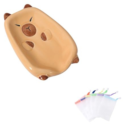 1 Porte Savon Ceramique Capybara, 2 Filet Savon - des Articles Charmants pour Rendre La Vie Plus Agréable et Plus Confortable (Capybara Porte Savon)
