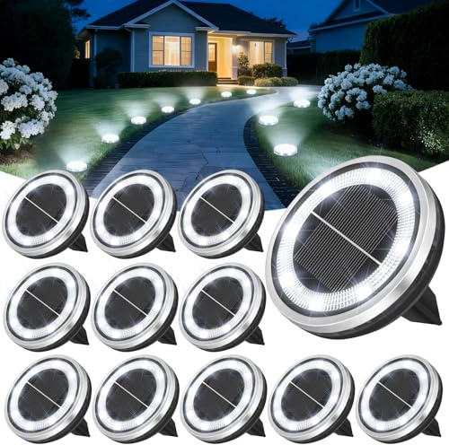 12 Stück Solar Bodenleuchten Außen Wasserdicht Gartenleuchten Solarlampen | Solarleuchten Rasenlicht Landschaftsbe Leuchtung für Garten Weg Hof Rasen Gehweg Terrasse Dekoration (Kaltweiß)