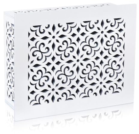CUTHOLLOW Wooden Doorbell Chime Cover Box, 9.84x7.87in White Wall Plate | Noise-Reducing Transformer Cover with Aesthetic Design, Fits Indoor Outdoor Home Decor, Inner Size 8.58x6.38in