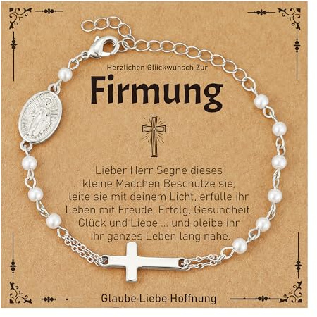 Halora Firmung Kommunion Geschenke für Mädchen, Perlen Kreuz Armband Konfirmation Geschenke Schmuck für Tochter, Schwestern, Freund, Nichte