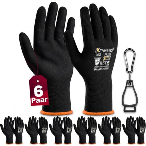 Nopaben 6 Paar Arbeitshandschuhe Herren mit Nitril - Beschichtung Rutschfest mit Touchscreen Feines Tastgefühl Grip für Mechaniker & Montage, gartenhandschuhe damen, Schwarz, Größe 8/M