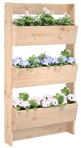 Generico Jardinera de pared con 3 estantes 60 x 18,5 x 110 cm, madera maciza de pino, macetas y jardineras