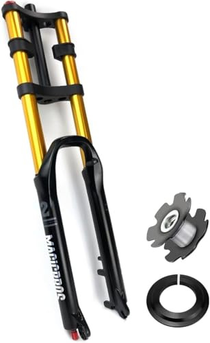 Fourche à suspension avant DH VTT descente 26/27,5/29 pouces, fourche pneumatique de débattement 160 mm, tube droit 1-1/8, verrouillage manuel, réglage du rebond, frein à disque QR(Gold,27.5in)