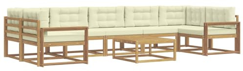vidaXL Outdoor-Sofagarnitur mit Kissen 6 pcs Weiß und Creme, Outdoor-Sofa-Set, modernes modulares Design, Akazienholz-Gartenmöbel, Flexible Patio-Lounge