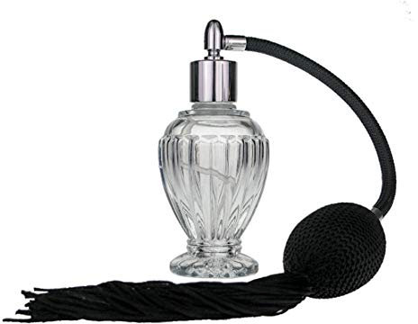 Divo Perfume Atomizer, 46ml, Refillable Glass Bottle. with Black Tassel Spray and Silver Fitting. Gift Box and Funnel Included