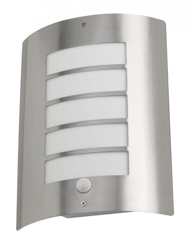 Leyton Lighting Avon Exterior IP44 Wall Light with PIR Motion Sensor, Stainless Steel Finish with Opaque Diffuser