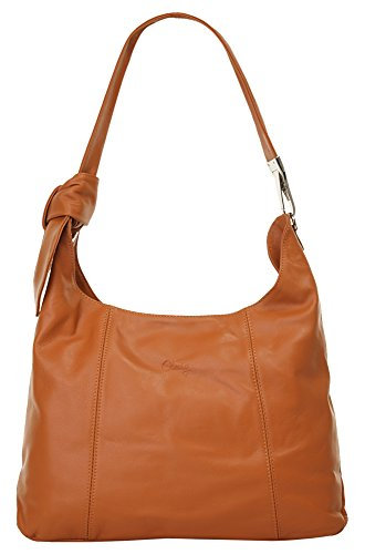 Cluty Shopper Echt Leder Damen | Made in Italy | Handtasche mit Schleife | elegante Business-Bag aus Premium-Leder cognac | 019519