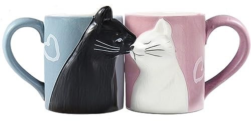 Hochzeitsgeschenk Kuss Kaffeetassen mit Katze für Paare Lustiges Katzentasse Set Hochzeitstasse für Hochzeitsdekorationen Geschenke für Braut und Bräutigam Jahrestag Verlobung Valentinstag Geburtstag
