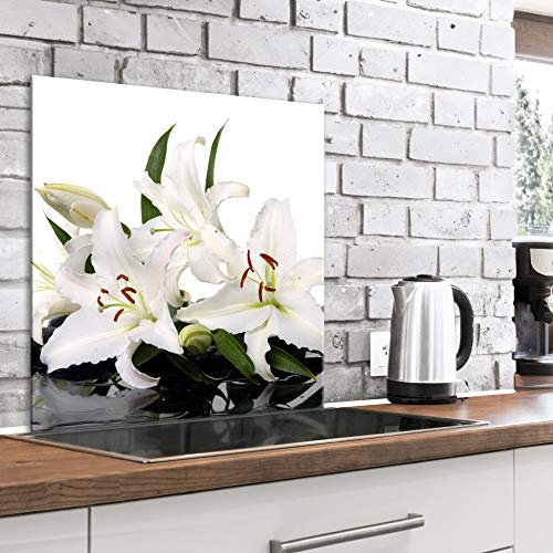 murando Spritzschutz Glas für Küche 60x60 cm Küchenrückwand Küchenspritzschutz Fliesenschutz Glasbild Dekoglas Küchenspiegel Glasrückwand Blumen Lilien - b-B-0454-aq-a