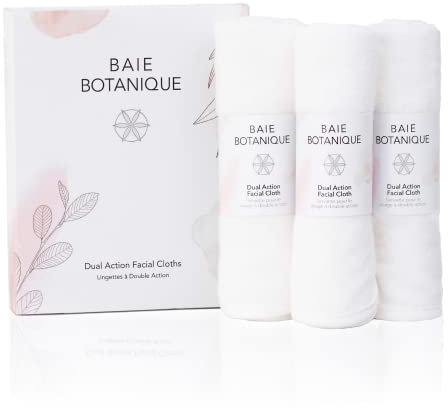 Baie Botanique Dual-Action Gesichtsreinigungstuch, Luxus Baumwoll-Musselin und ultraweiches Bambus-Frottee, 100% Natürlich (Set of 3)