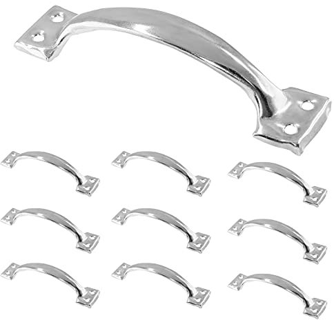 Zorveiio 10 Stück 15,2 cm Metall-Türgriffe Bogengriff große Türgriffe Vintage Scheunentürgriffe für Möbel Schränke Küche Schublade Kommode Tor – Rustikal, Silber
