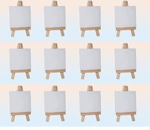 12 Sets Mini Staffelei mit Keilrahmen Leinwand Gastgeschenk Tischdeko Hochzeit Baumwolle von Aktivhandel