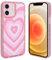 AIGOMARA Compatible with iPhone 12 Case Pink Heart Print Cute Pink Heart Pattern Case for Women Girl Full Camera Protective Soft TPU Shockproof Phone Cover for iPhone 12