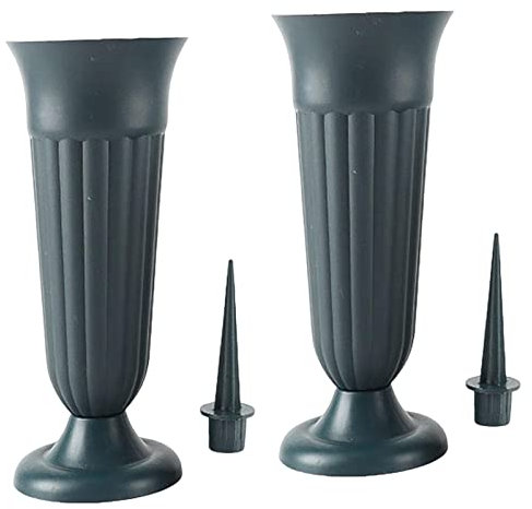 LOVIVER 2Pack Cemetery Vase W/Stake and Base Detachable Grave Decoration Flower Holder Memorial Vase Cemetery Grave Cone Vase for Outdoor, Dark Green