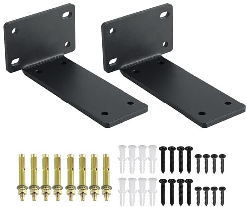 Mooche 2PCS Black Shelf Brackets, Floating Shelf Bracket, Scaffold Board Shelf Brackets 5inch/12.7cm, Heavy Duty Metal L Bracket for Shelves Support Wall Hanging