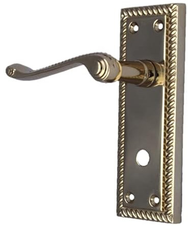 Haven Heritage Brass Door Handles Internal - Georgian Door Handles for Bathroom - Bathroom Door Handle with Latch, Brass Internal Door Handles Lever Latch Lock for Interior Use (Bathroom Handle x 1)