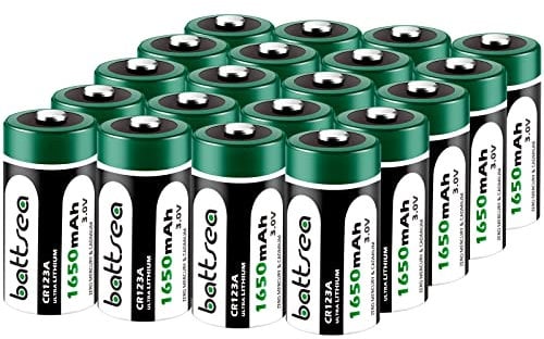 Battsea Batteria al litio CR123A 3V, 1650mAh 20 Pack CR17345 / CR123 / 123A / 123 Foto Batterie PTC Protetto con 10 anni di durata per fotocamere Torce elettriche Sensori Allarme (20)