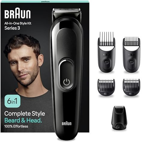 Braun All-In-One Bartpflege Bodygroomer Set, 6-in-1 Barttrimmer / Bartschneider, Trimmer/Haarschneider Herren, Haarschneidemaschine, Kammaufsätze, 50 Min. kabellose Laufzeit, MGK3410