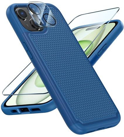 FNTCASE für iPhone 14 Handyhülle: iPhone 15 Stoßfest Fallschutz Hülle Dual Layer Rugged Schutzhülle Robust PC Hardcase und Weiche TPU Cover Rundumschutz Outdoor Handyhüllen(Z QW-Blau)