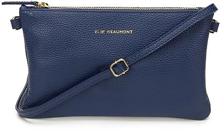 Elie Beaumont Pouch Clutch -Tasche Ledertasche Echtleder mit abnehmbaren Lederriemen Navy, 25x15x1.5 cm