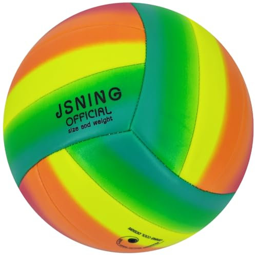 JSNING Regenbogen-Volleyball, Volleyball mit Pumpe, weiche Haptik, Volley Lite für drinnen und draußen, Strandspiel, offizielle Größe 5, niedliches, cooles Design