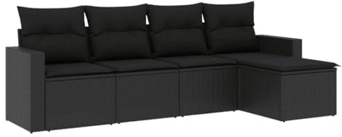vidaXL Garten Sofagarnitur mit Kissen 5-TLG., Gartenmöbel Gartengarnitur, Sitzgruppe Sitzgarnitur, Lounge Sofa Garnitur Terrasse, Schwarz Poly Rattan