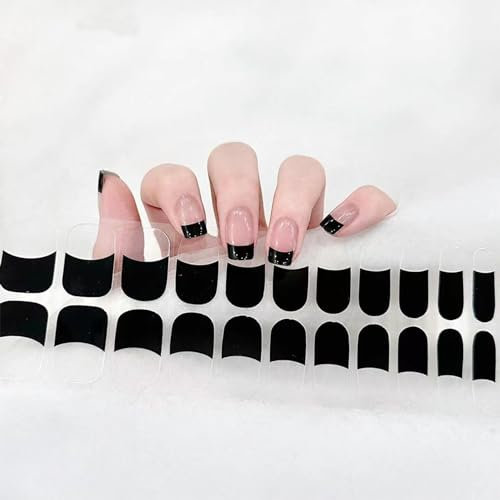 22PCS Nagelfolien Selbstklebend - Nagel Sticker Nagelaufkleber Nagelsticker Aufkleber Nail Art - Stickers DIY für Damen Mädchen (Black French)