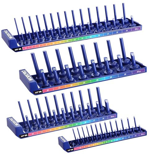 WORKPRO Porta Bussole,Organizer metriche per Prese da 1/4, 3/8, 1/2, Vassoio Portaprese per Prese Metriche, Portaprese a 94 Fori