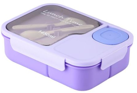 Kinder-LunchBoxen, Bento-Boxen mit Fächern für Kinder und Erwachsene, BPA-frei, Kunststoff, Salatboxen, Brotdose mit Besteck, geeignet für Schulkinder, Ausflüge und Picknicks (Lila, Standardgröße)