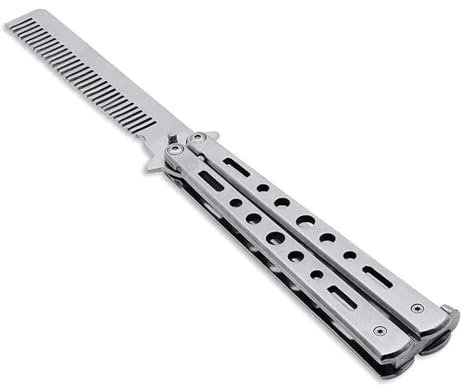 HTRTRR Butterfly Kamm Edelstahl, Faltbarer Übungskamm, Haarkamm Klappbar für Männer, Friseurkamm Klappbar, Tragbarer Butterfly Messer Kamm