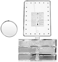 Star Vision Espejo de maquillaje iluminado 2 en 1 con organizador de joyas de cristal, luz blanca fría regulable de 6000 K, cajones de 3 capas, superficie de efecto de diamante de cristal de lujo