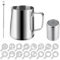 Bricco per Latte in Acciaio Inox, Bricco Latte con Segno di Misurazione, Latte Art Penna, Flacone di polvere per Cacao e 16 Stencil, Lattiera Mucca per Cappuccino, Latte, Adatto per Latte, Espresso