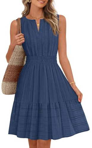 MEROKEETY Womens Summer Casual Sleeveless Mini Sundress, Navy, Medium