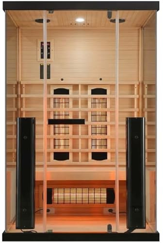 BILLUND Cabine de sauna infrarouge pour 2 personnes, projecteur à spectre complet, éclairage LED (7 couleurs), lecteur MP3 avec Bluetooth, 2 haut-parleurs, dimensions : 125 x 100 x 190 cm