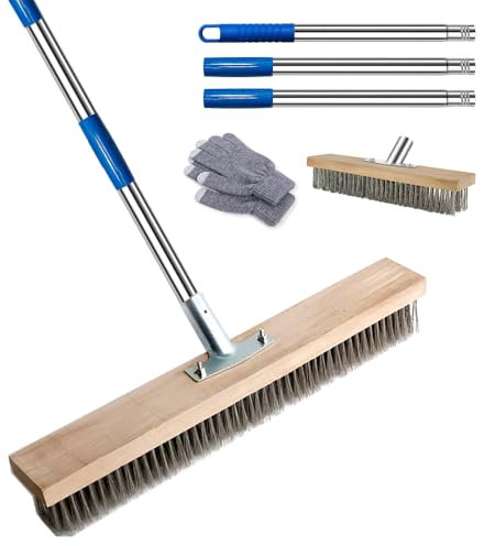 Escoba de Alambre con Mango,50cm Cepillo Alambre,para Eliminar de Musgo, Malas Hierbas y Manchas Difíciles Escoba Metal,Escoba de Exterior Ideal para Patios, Piscinas,Caminos Cepillo Barrendero