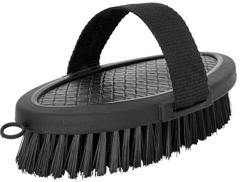 START Pferdebürste mit Band – Ergonomische Pflegebürste für Pferde – Striegel mit Riemen & weichen Borsten – Ideal für Fellpflege und Fellwechsel (Schwarz)