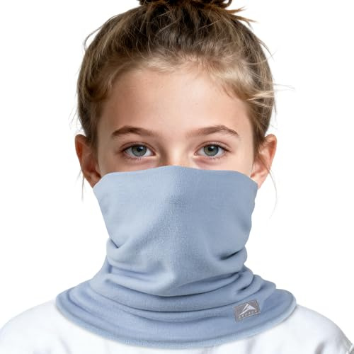 GXCROR Scaldacollo invernale per bambini sciarpa reversibile in pile maschera facciale antivento, Blu chiaro, Taglia unica