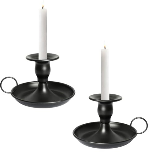 2 Stück KerzenstäNder, Kerzenteller, Kerzenhalter Schwarz, Home Decoration und Kamin Dekoration, Zeitloses Design Im Vintage-Look